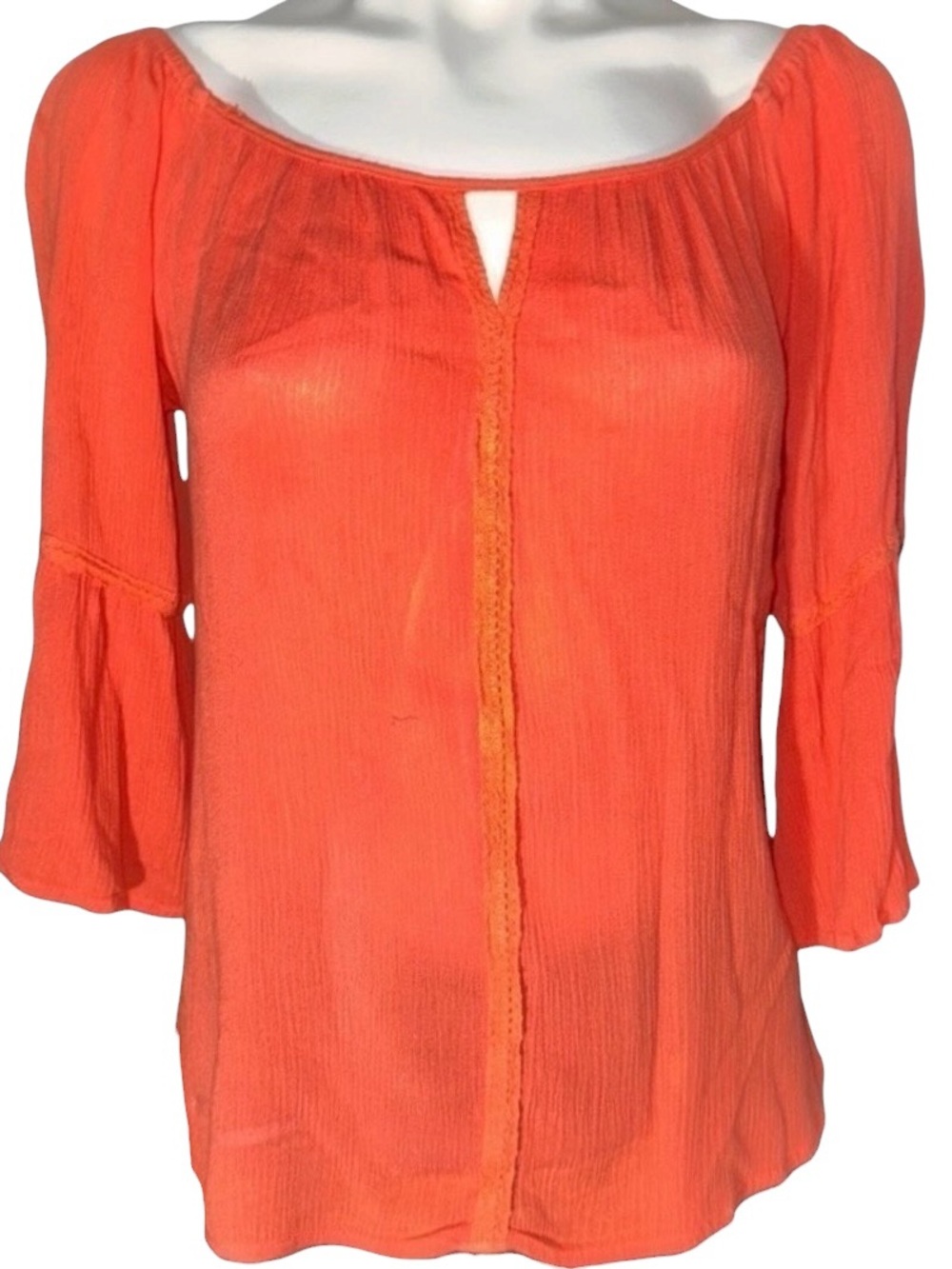 Stoosh Womenβs Large Coral Sheer Scoop Neck Tunic 3/4 Sleeves EUC